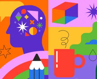 Colorful graphic depicting creative pursuits