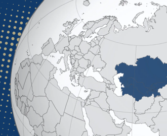 Graphic of a map of the world with central Asia Highlighted 