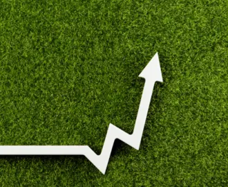 Up arrow on top of a bed of grass