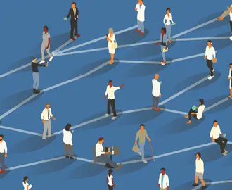Illustration of people connected via network nodes