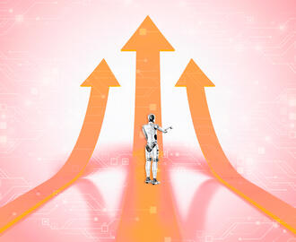 A robot contemplates 3 different paths 