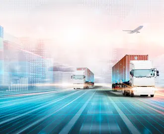Transportation logistics with artificial intelligence including cargo, trucks, and a plane