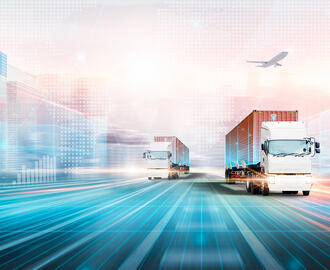 Transportation logistics with artificial intelligence including cargo, trucks, and a plane