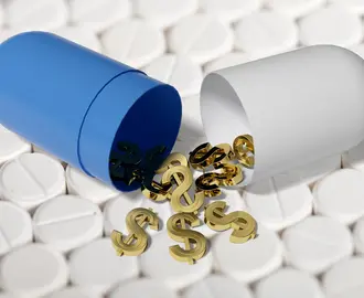 Impact of Drug Rebates pill open with dollar signs