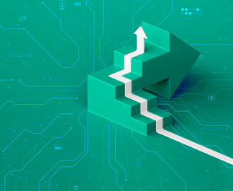 An illustration of an arrow climbing up steps to the top