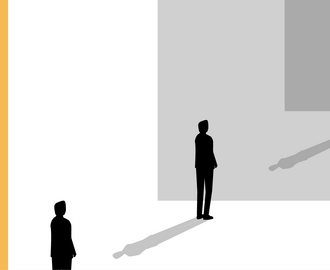 Simple illustration of people standing in a line facing the same direction