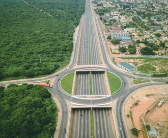Drone Photograph of highway in Ghana