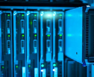 up-close image of the inside of a data center