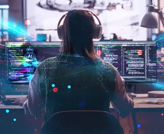 A developer uses generative AI technology while coding