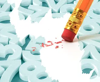 Numbers are being erased by a pencil eraser