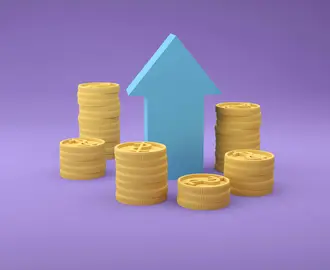 Illustartion of Stacks of Coins and an Arrow