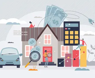 Energy bills and expensive payment for house utilities tiny person concept. High cost for heating, electricity and water consumption vector illustration. Financial budget calculation and rising prices