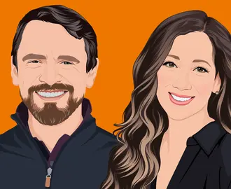 Illustration of man and woman, both smiling