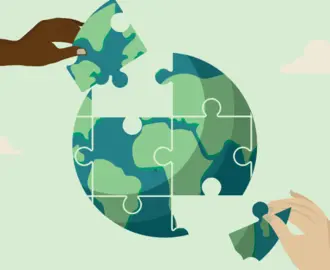 Illustration of earth as puzzle being put together