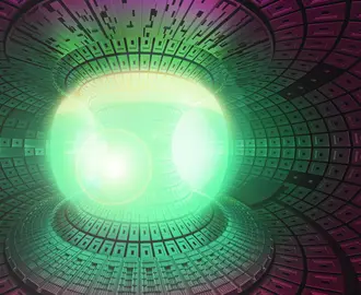 Illustration of a fusion reactor glowing green