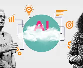 Bill Aulet and Jennifer Larios Berlin with AI imagery