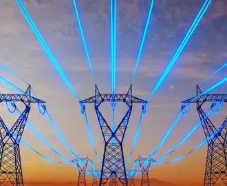 neon blue illustrated high-voltage power lines 