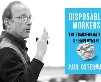Photo of Paul Osterman with a cover of his book: "Disposable Workers: The Transformation of Employment"