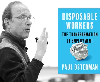 Photo of Paul Osterman with a cover of his book: "Disposable Workers: The Transformation of Employment"