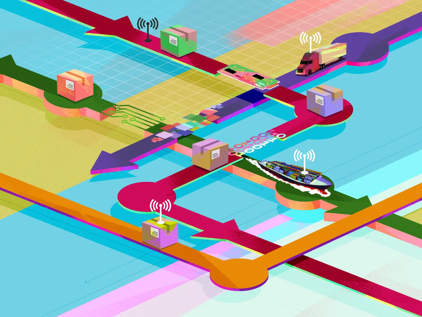 colorful intersecting lines representing new supply chain technologies