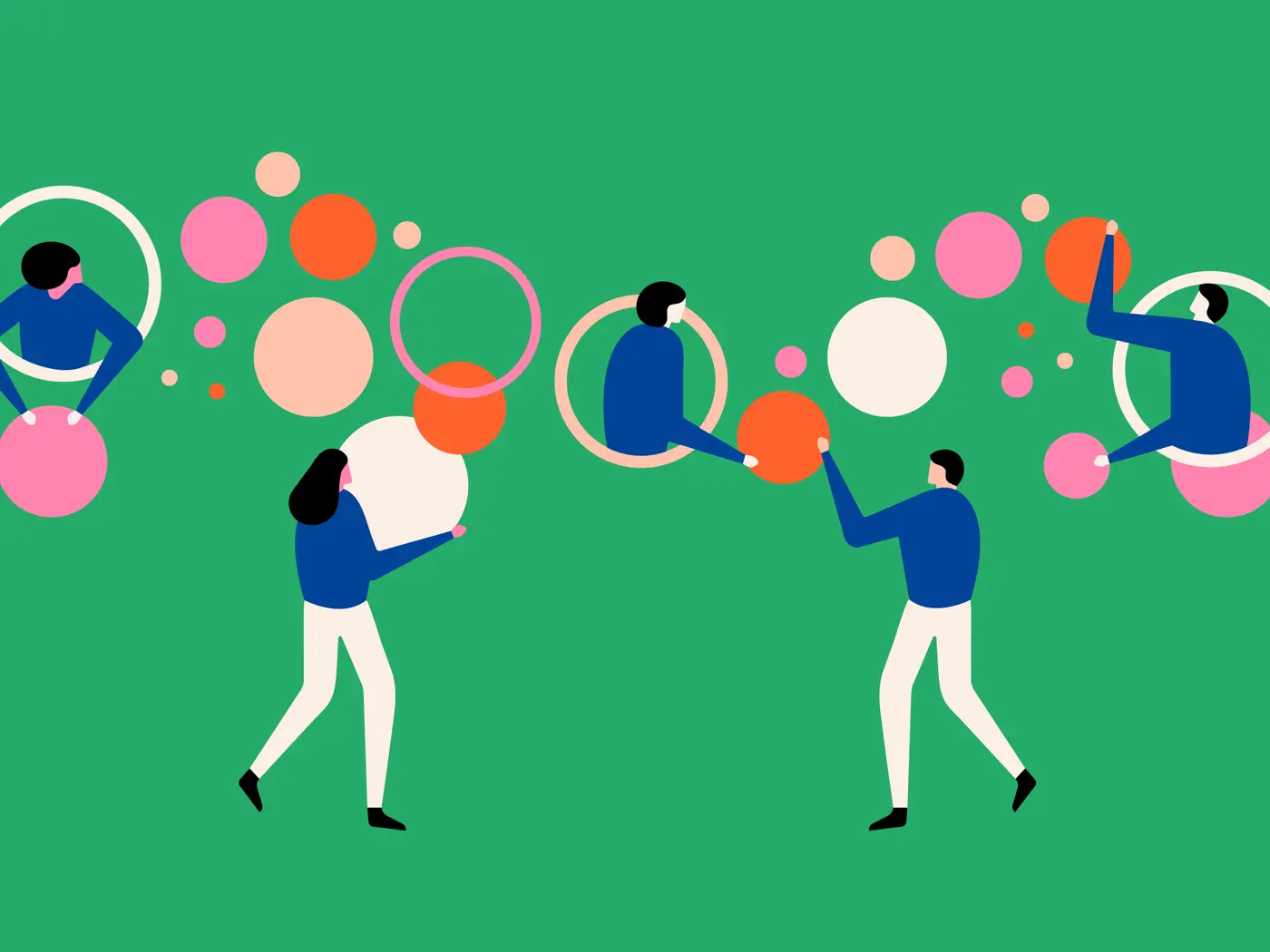 Illustration of people connecting to illustrate data literacy. 