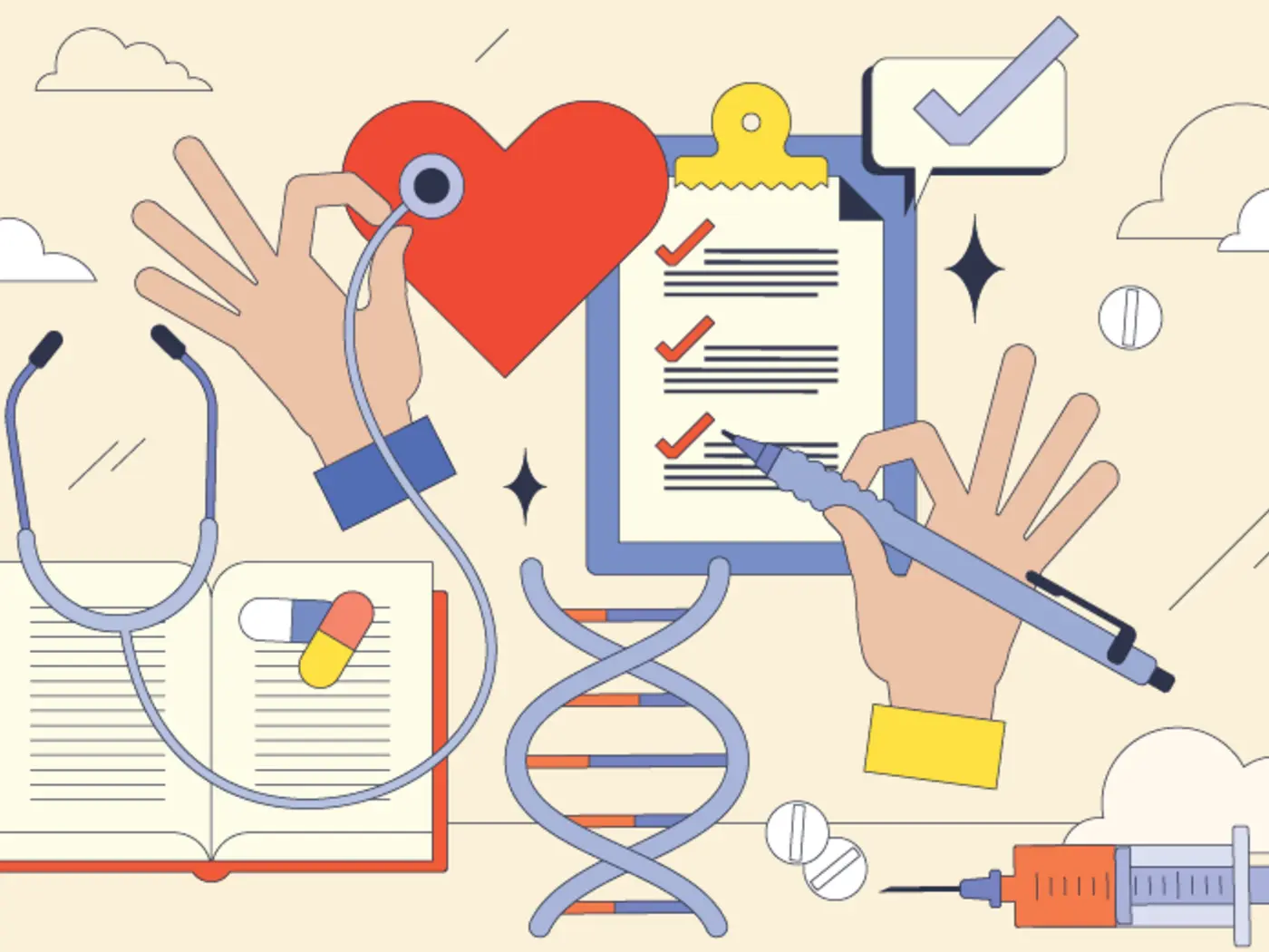 Illustration of medical supplies and charts