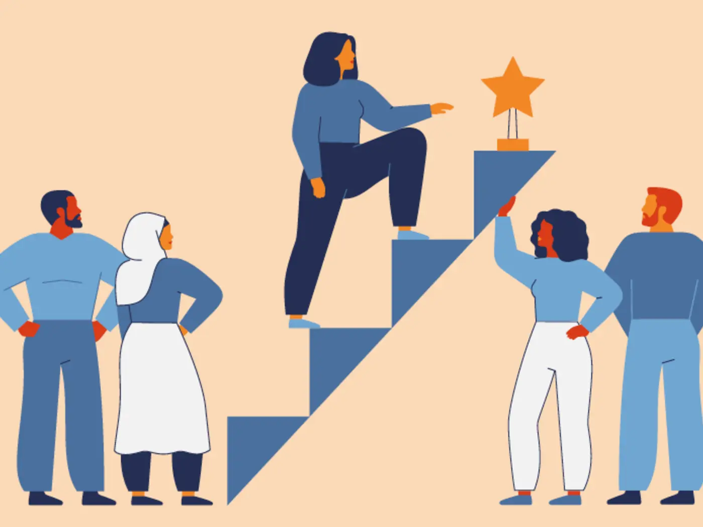 Illustration of people climbing steps