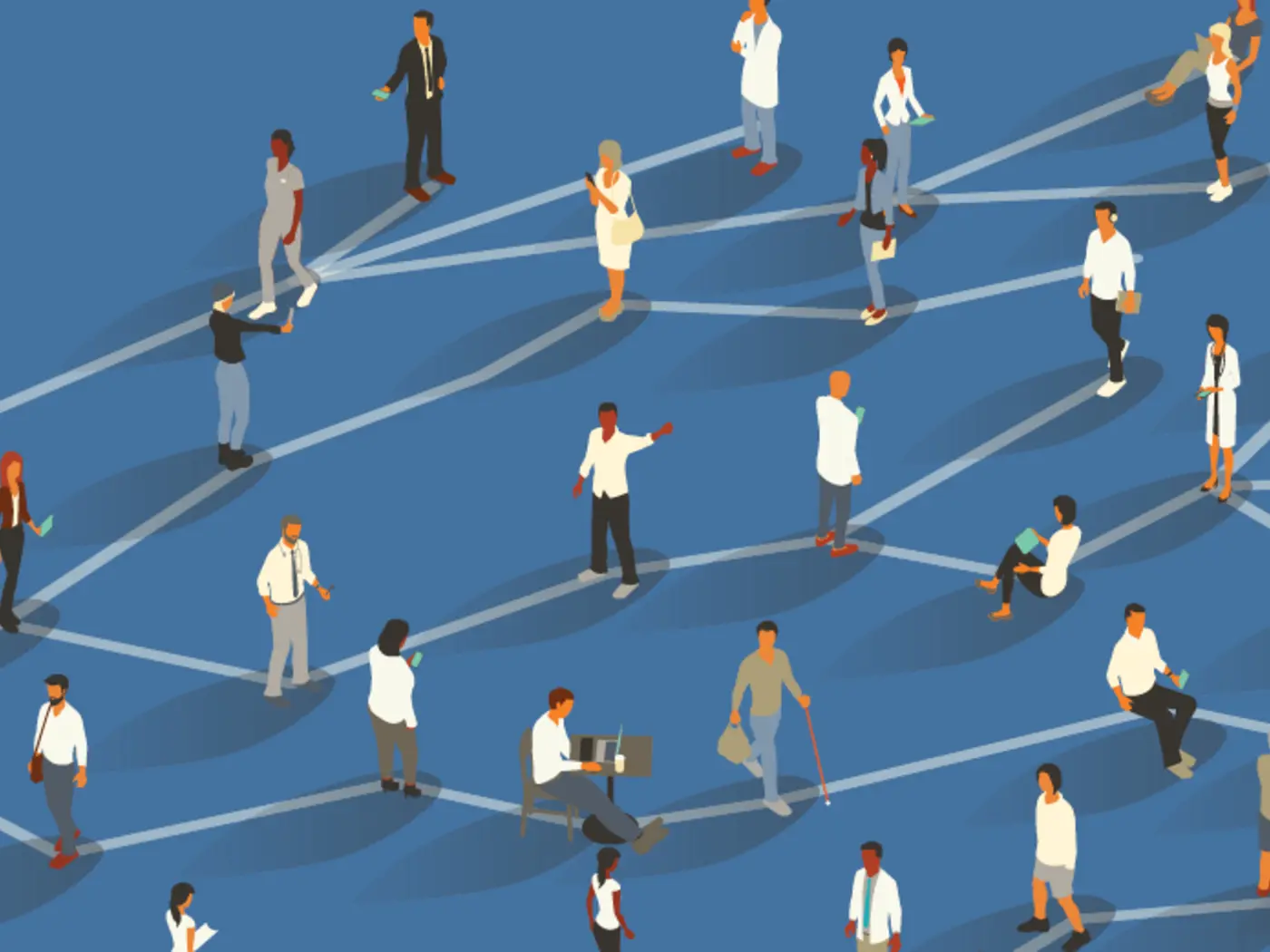 Illustration of people connected via network nodes