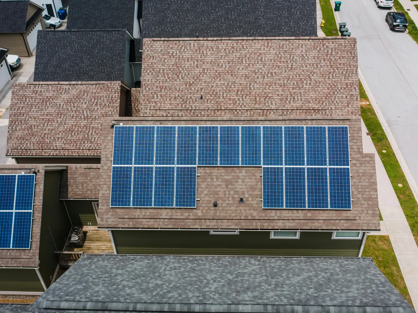 Aerial view of rooftop solar on residential homes