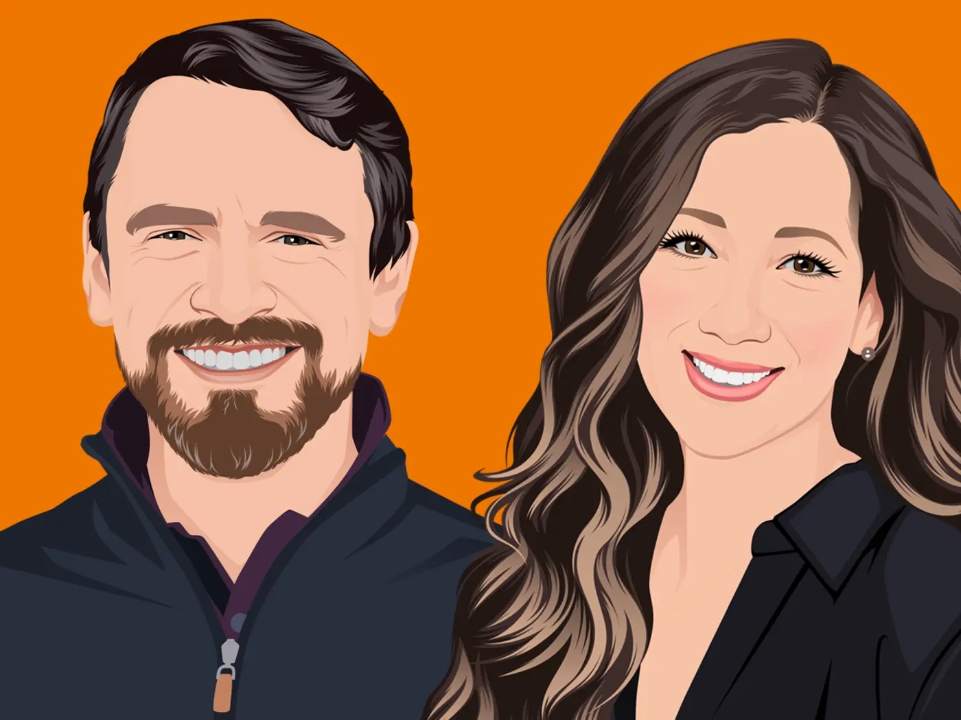 Illustration of man and woman, both smiling