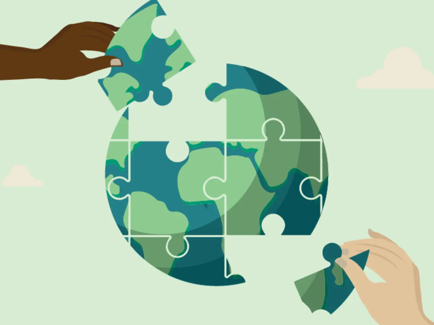Illustration of earth as puzzle being put together
