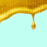 An illustration of liquid gold transposed with data symbols and binary code 