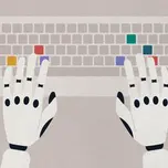 An illustration of a robot's hands typing on a keyboard.