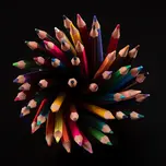 Aerial view of colored pencils in a circle