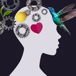 A person's profile in silhouette with many gears, a lightbulb, heart, and hummingbird juxtaposed on top