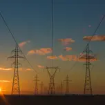 Power lines as the sun is getting ready to set