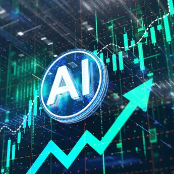 An "AI" symbol with financial charts