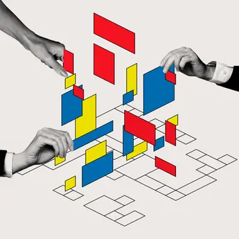 Hands manipulating different geometric shapes