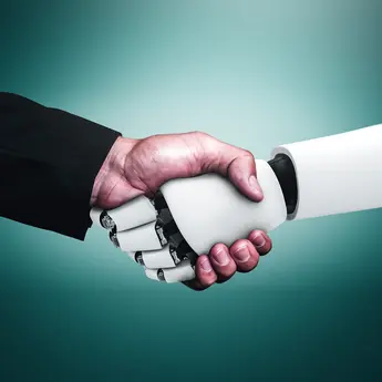 A handshake between a person and a robot