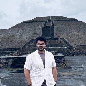 Photo of Shubham Kumar Jain in front of ancient pyramid