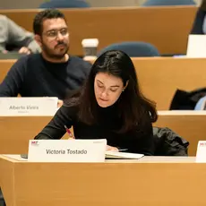 Students in an MIT Sloan lecture hall. 