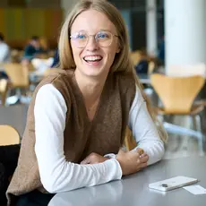 Anne Buisson in the cafeteria.