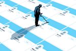 Illustration of worker detecting social media bots