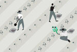 Illustration of farmers in field with very low yield.
