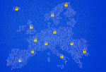 European Union map made of binary code with locks representing GDPR