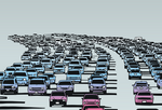 An illustration of a traffic jam stretching into the horizon.