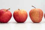 Line of red apples with stems pointing toward each other