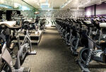 photograph of an indoor cycling studio