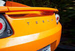 The rear bumper of a Tesla Roadster.