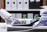 robot touching calculator